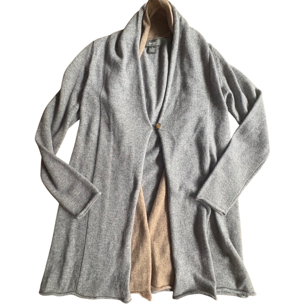 $395 Neiman Marcus 100% Cashmere‎ Gray Cardigan Shawl Collar 1 Button Sweater S